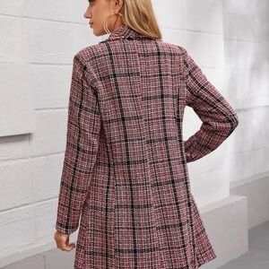 SHEIN Essnce Double Button Plaid Tweed Coat